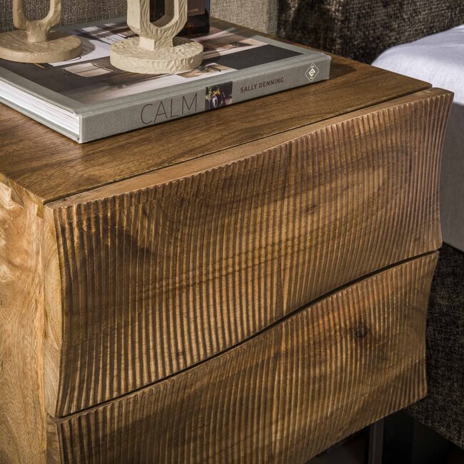 Nachtkastje Ocean 2 Lades Mango Hout Zand Metaal