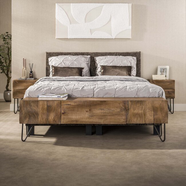 Nachtkastje Ocean 2 Lades Mango Hout Zand Metaal