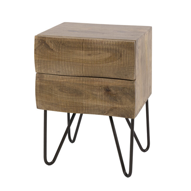 Nachtkastje Ocean 2 Lades Mango Hout Zand Metaal