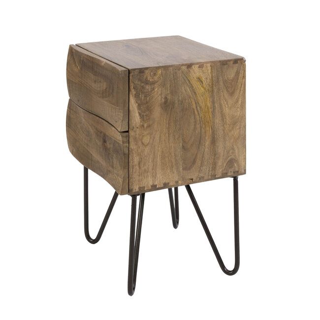 Nachtkastje Ocean 2 Lades Mango Hout Zand Metaal