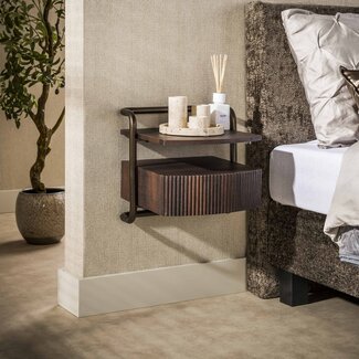 PS-Collection Zwevend Nachtkastje Bend Bruin Eikenlook Metaal