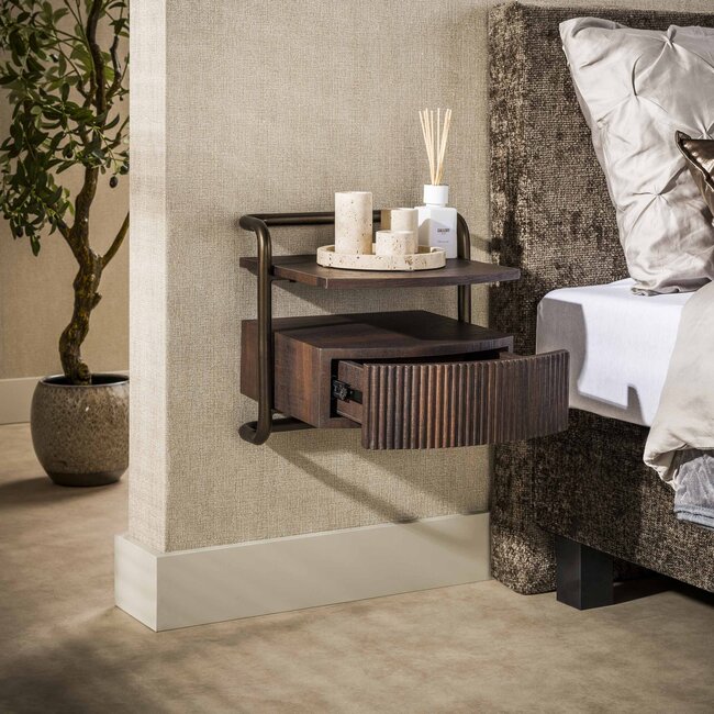 Zwevend Nachtkastje Bend 1 Lade Bruin Eikenlook Metaal