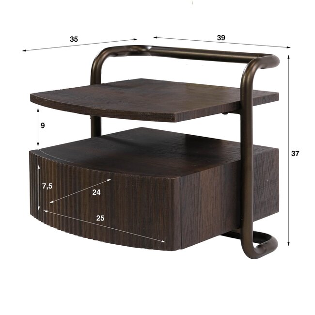 Zwevend Nachtkastje Bend 1 Lade Bruin Eikenlook Metaal