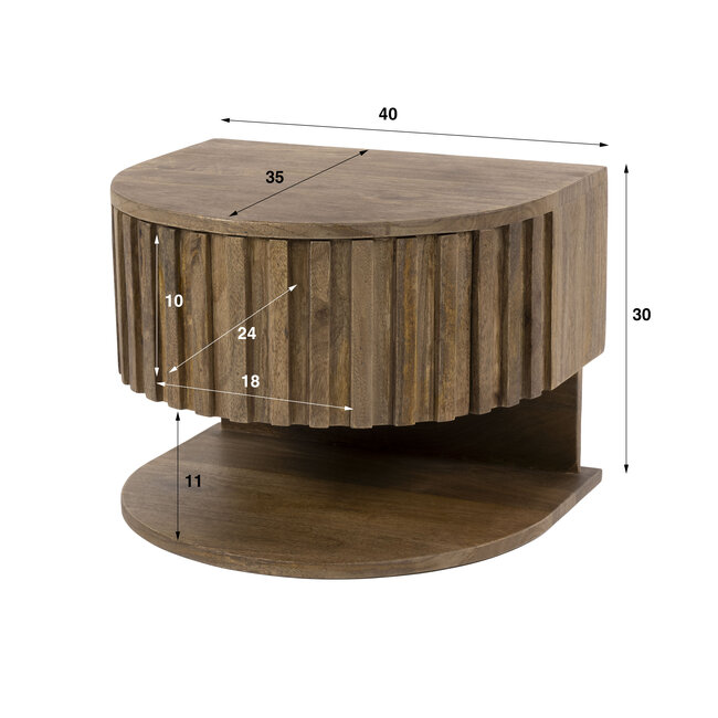 Nachtkastje Zwevend Mangohout Zand 1 Lade - Ridge