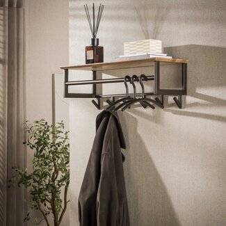 PS-Collection Kapstok Hoedenplank 6 Haken Eikenlook Metaal