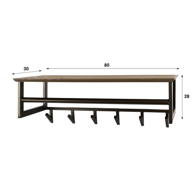 Kapstok Eikenlook Metaal Hoedenplank 6 Haken - Bruno