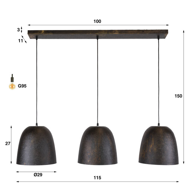Hanglamp Donkerbruin Metaal 3 Lichtpunten - Nova