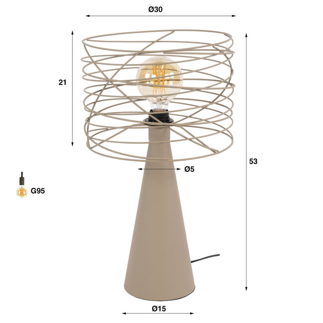 Tafellamp Curl 1-Lichts Beige Metaal Spiraal Ø30
