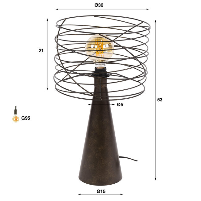 Tafellamp Curl 1-Lichts Urban Bruin Metaal Spiraal Ø30