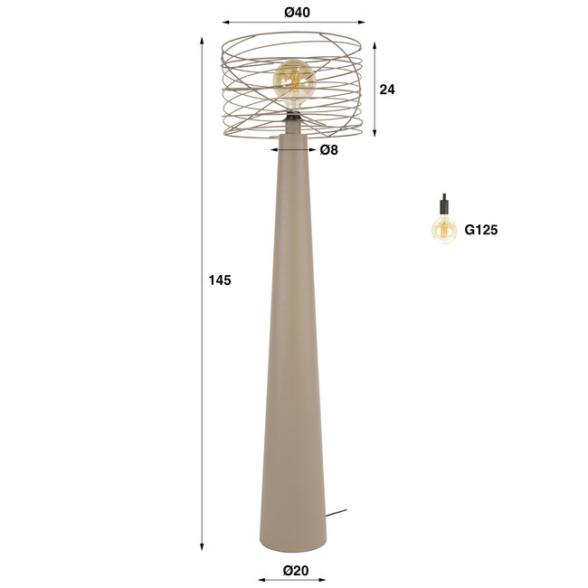 Vloerlamp Curl 1-Lichts Beige Metaal Spiraal