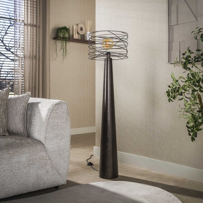 Vloerlamp Curl 1-Lichts Urban Bruin Metaal Spiraal