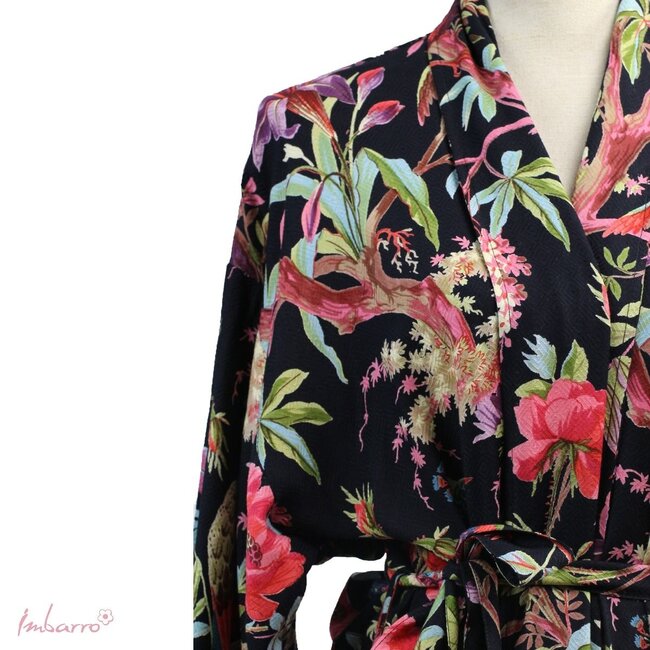 Kimono Royal Paradise Print Viscose Zwart