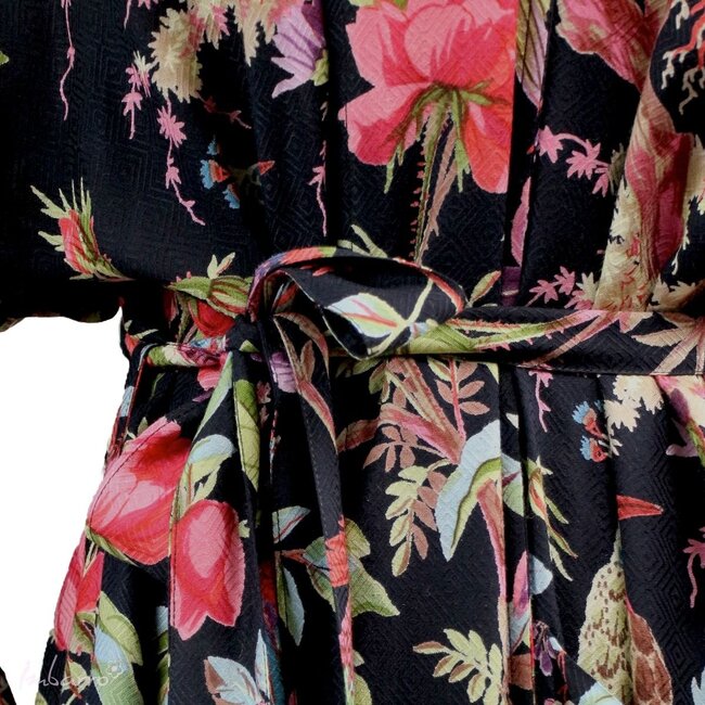 Kimono Royal Paradise Print Viscose Zwart
