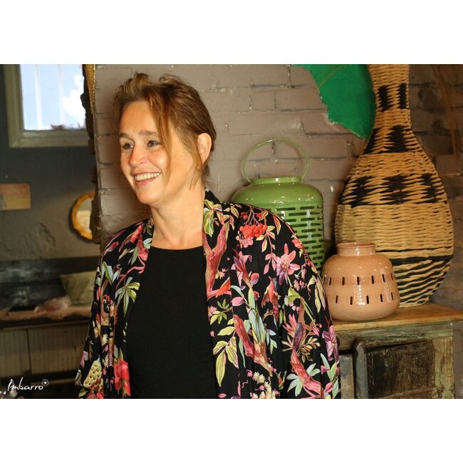 Imbarro Kimono Royal Paradise Print Viscose Zwart