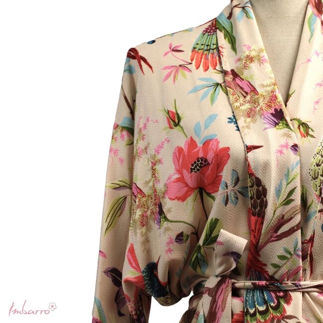 Kimono Royal Paradise Print Viscose Ecru