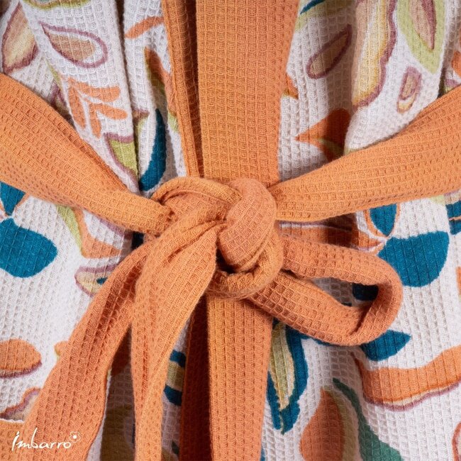 Kimono Indira Wafel Katoen Ecru Oranje One size