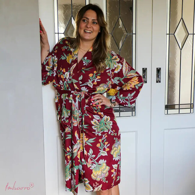 Kimono Romee Diamond Weave Viscose Donkerrood