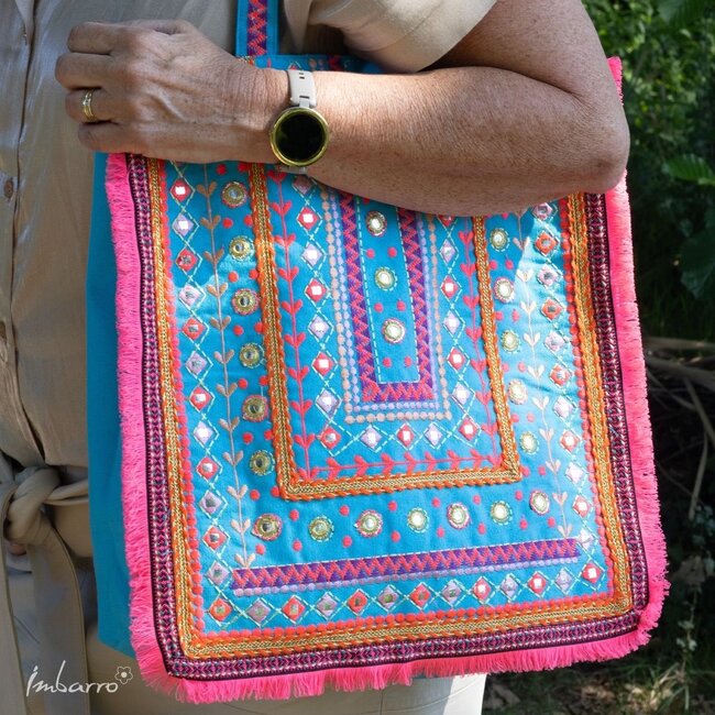 Shopper Sierra Kleurrijke Katoenen Tas Blauw