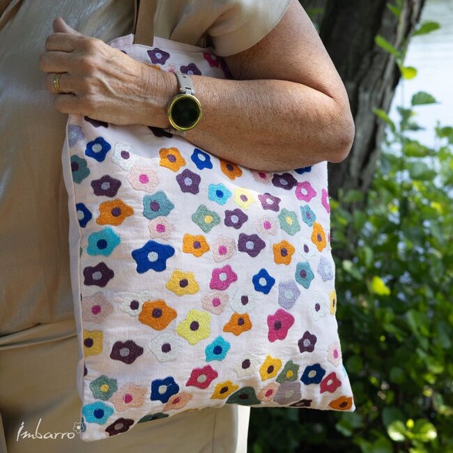 Shopper Bloom Kleurrijke Katoenen Tas Ecru