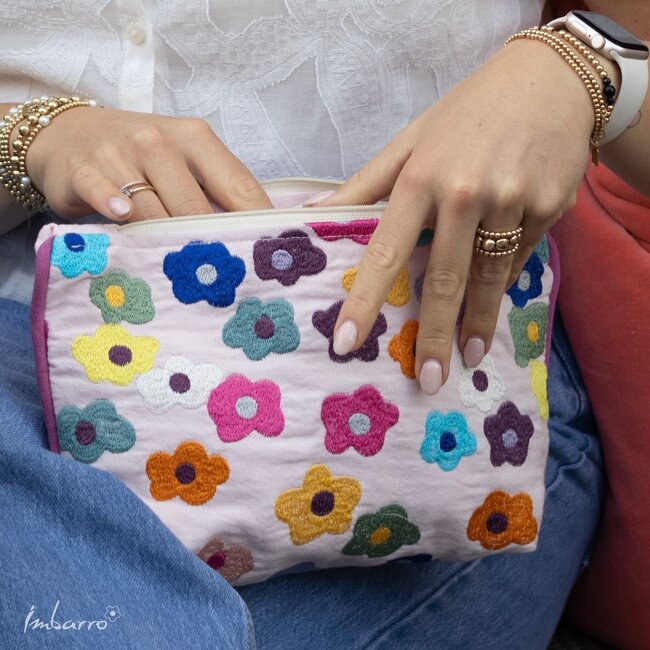 Pouch Bloom Kleurrijke Katoenen Etui Ecru
