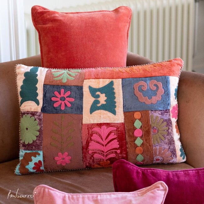 Sierkussen Malou Blauw Katoen Velvet Patchwork