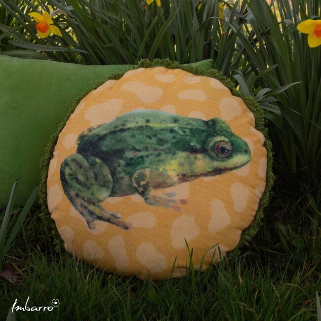 Sierkussen Green Frog Rond Multi Franjes Velours