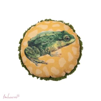 Imbarro Sierkussen Green Frog Rond Multi Franjes Velours