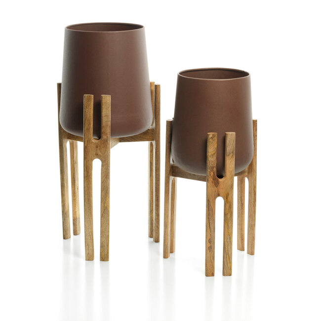 Plantenstandaard Bruin Hout Beton Design - L