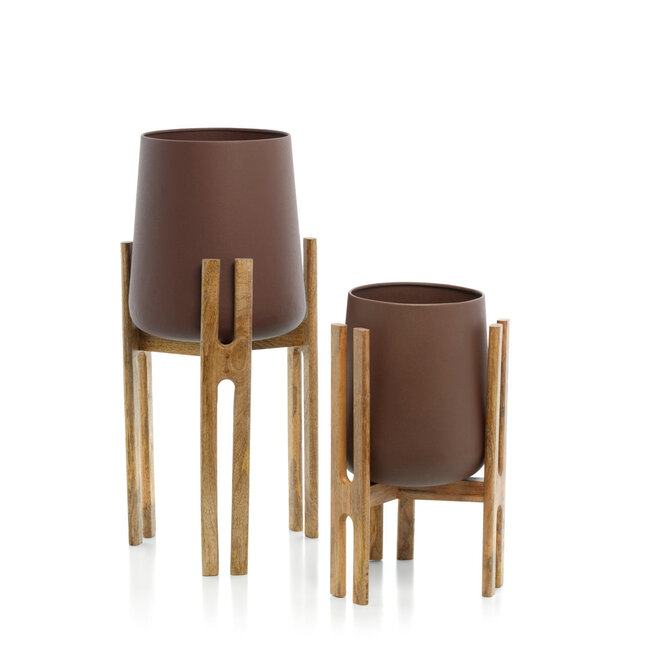 Plantenstandaard Bruin Hout Beton Design - L