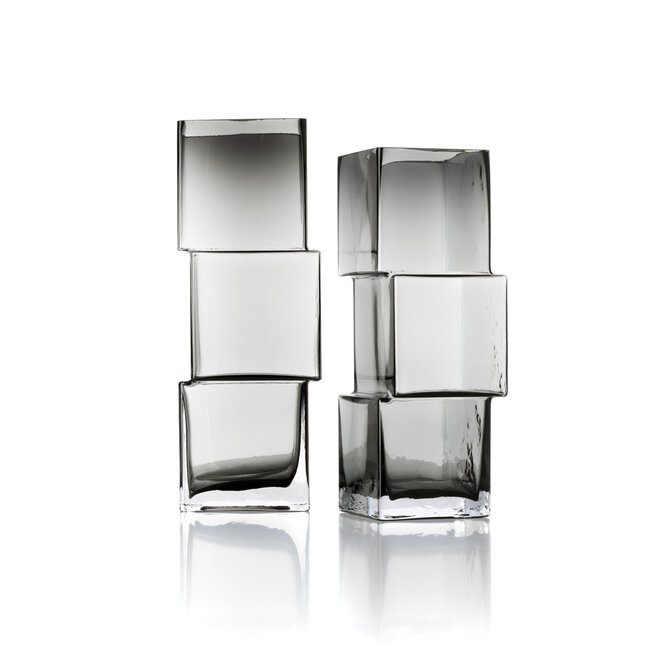 Glazen Vaas Donkergrijs Geometrisch Design - Hoog