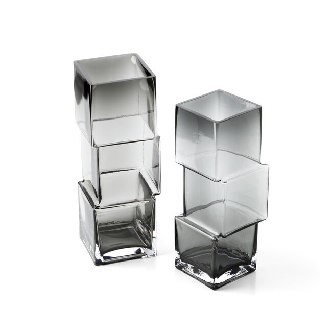 Glazen Vaas Donkergrijs Geometrisch Design - Hoog