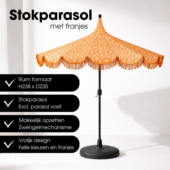 Parasol Oranje Met Franjes - Bohemian Tuinstijl