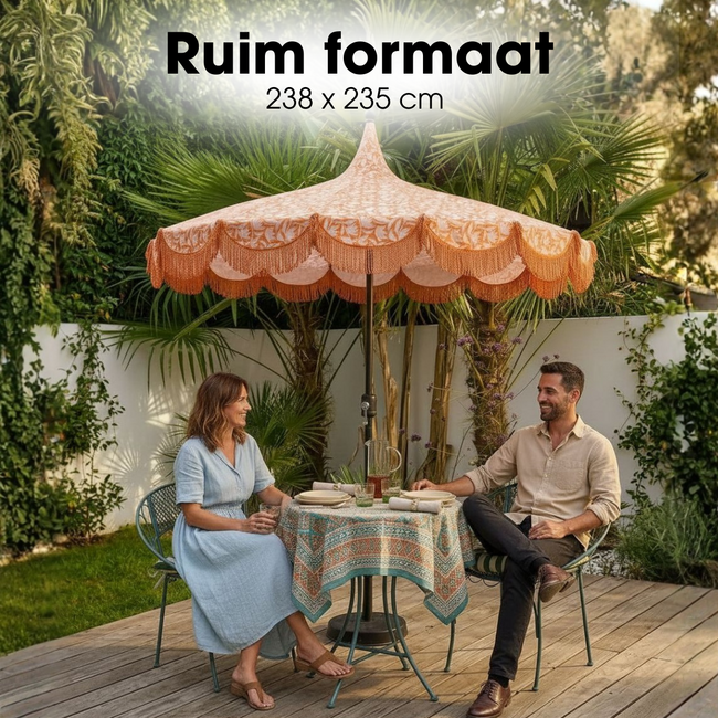 Parasol Oranje Met Franjes - Bohemian Tuinstijl