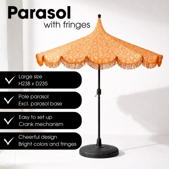 Parasol Oranje Met Franjes - Bohemian Tuinstijl