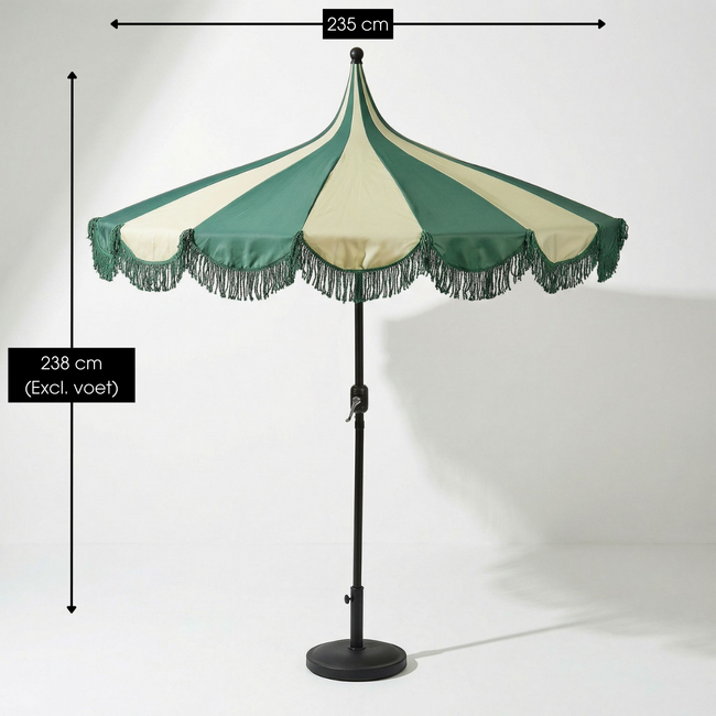 Parasol Donkergroen Met Strepen en Franjes