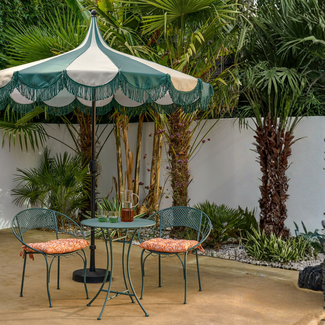 Parasol Donkergroen Met Strepen en Franjes