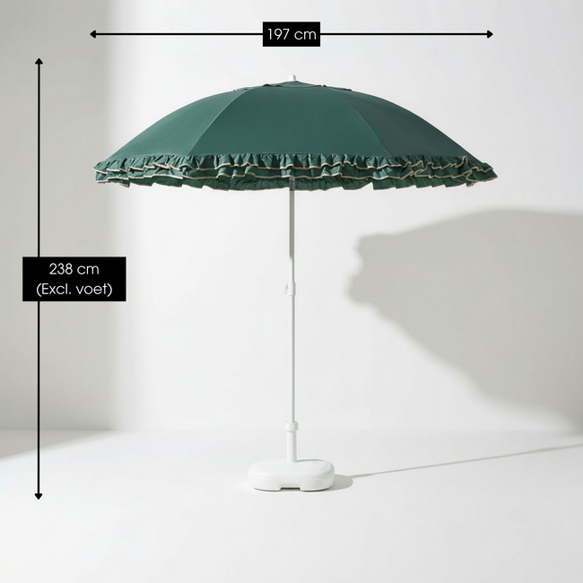Parasol Donkergroen Met Ruches - Bohemian Tuinstijl