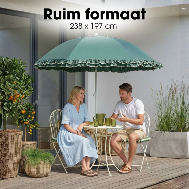 Parasol Donkergroen Met Ruches - Bohemian Tuinstijl