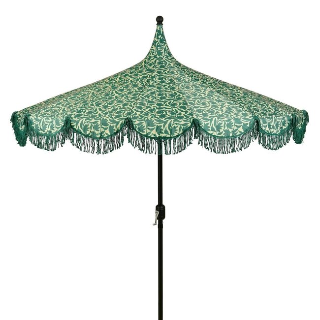 Parasol Donkergroen Met Franjes - Bohemian Tuinstijl