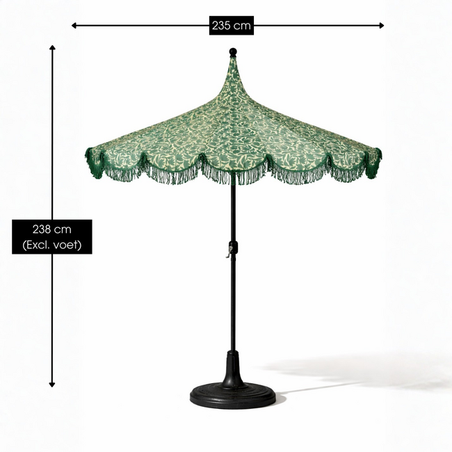 Parasol Donkergroen Met Franjes - Bohemian Tuinstijl
