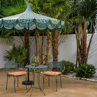 Parasol Donkergroen Met Franjes - Bohemian Tuinstijl