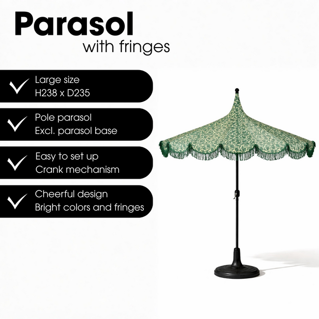 Parasol Donkergroen Met Franjes - Bohemian Tuinstijl