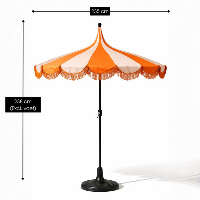 Parasol Oranje Met Strepen en Franjes