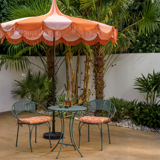 Parasol Oranje Met Strepen en Franjes
