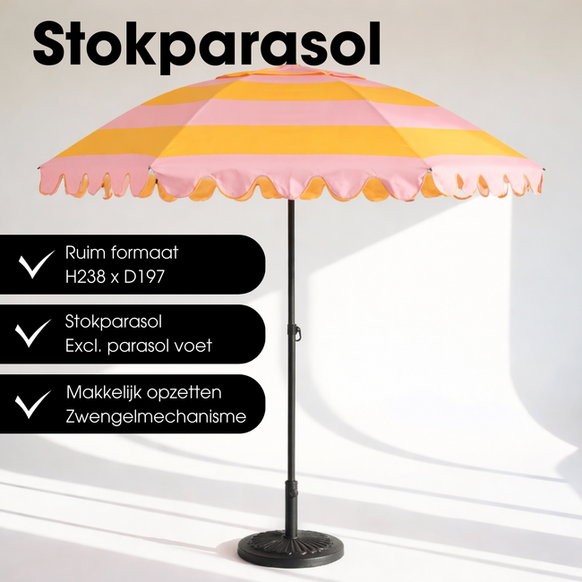 Parasol Geel Perzik Gestreept Met Ruches
