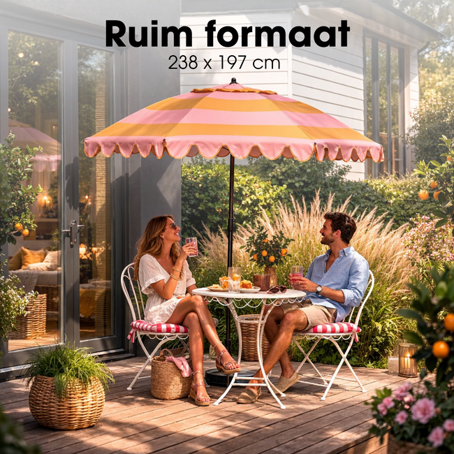 Parasol Geel Perzik Gestreept Met Ruches