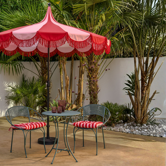 Parasol Rood Met Strepen en Franjes