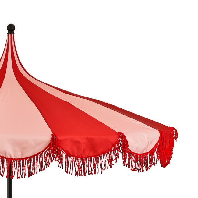 Parasol Rood Met Strepen en Franjes - Bohemian Tuinstijl