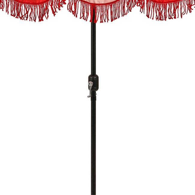 Parasol Rood Met Strepen en Franjes - Bohemian Tuinstijl
