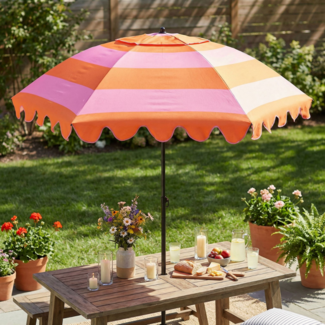 Parasol Oranje Roze Gestreept Met Ruches
